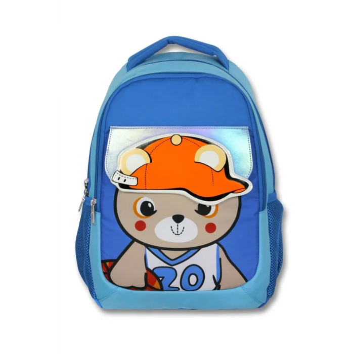 Cennec 5021 (Şapkalı Ayıcık - Mavi - Erkek Çocuk) Okul Çantası - Şapka Detaylı Bölme