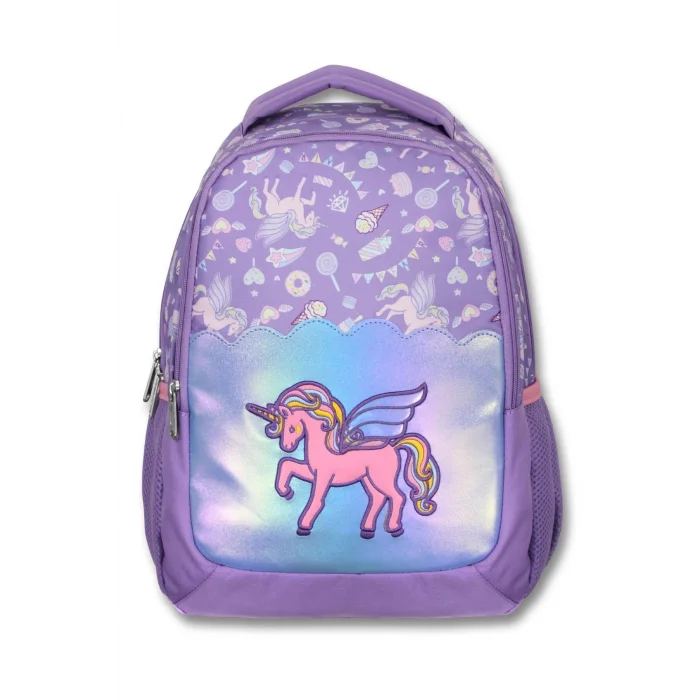 Ümit Çanta Nakışlı Unicorn Kız Çocuk Üç Gözlü Lila Renk Okul Çantası - 5027
