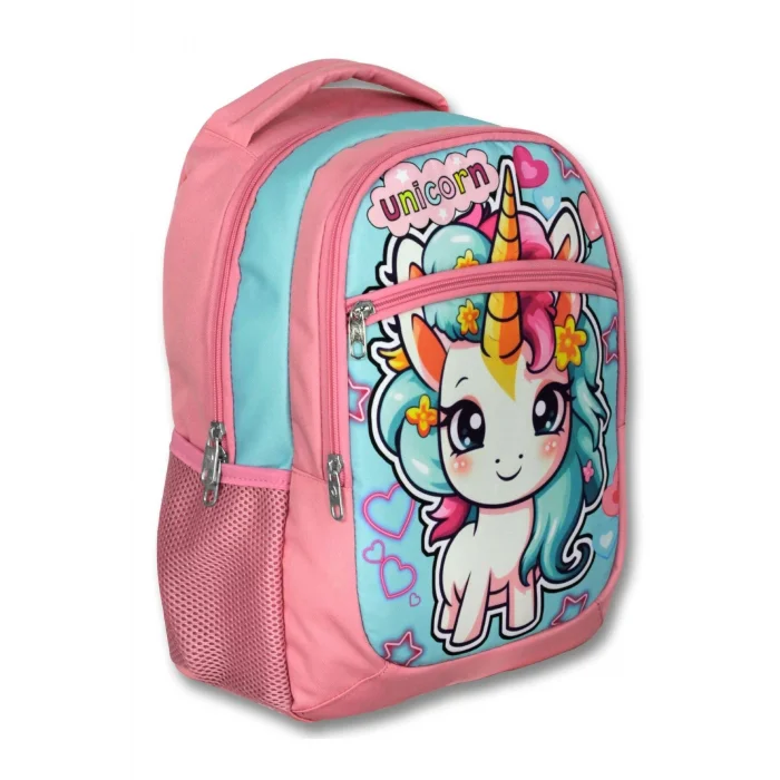 Ümit Çanta Üç Gözlü Kız Çocuk İlkokul Çantası - Bebek Unicorn - Pembe Turkuaz - 5048