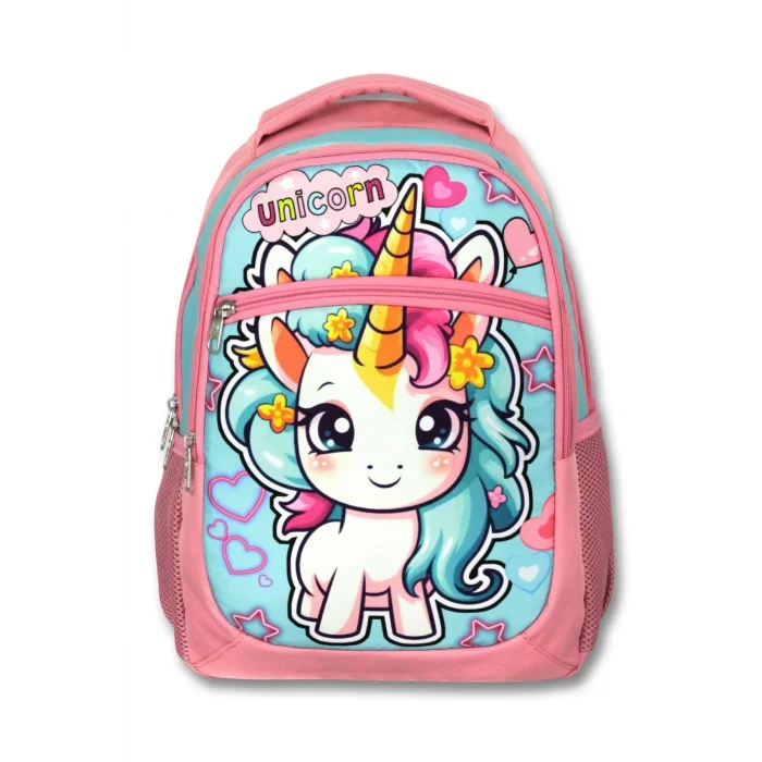 Ümit Çanta Üç Gözlü Kız Çocuk İlkokul Çantası - Bebek Unicorn - Pembe Turkuaz - 5048