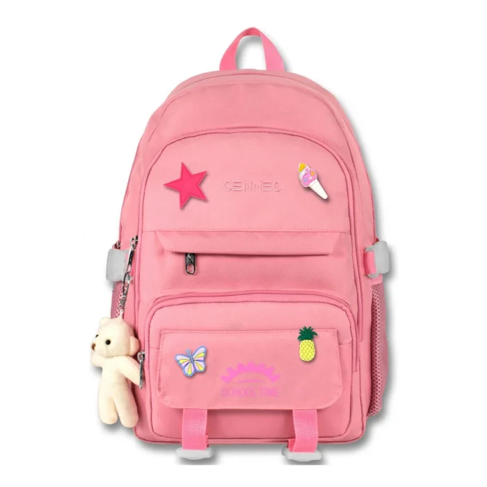 Cennec Çok Bölmeli Kız Çocuk Pembe İlkokul ve Günlük Sırt Çantası - 5073
