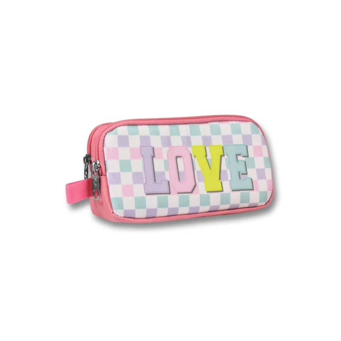 Ümit Çanta Pembe Sarı Love Desenli Kalem Çantası - Kız Çocuk - 5085