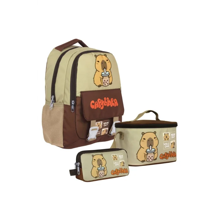 (Erkek Çocuk - Kahverengi - Bej) İlkokul Üçlü Çanta Seti - SETCPB5200A