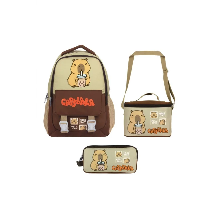 (Erkek Çocuk - Kahverengi - Bej) İlkokul Üçlü Çanta Seti - SETCPB5200A