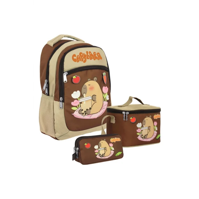 (Erkek Çocuk - Bej - Kahverengi) İlkokul Üçlü Çanta Seti - SETCPB5230A