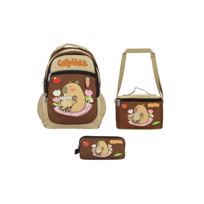 (Erkek Çocuk - Bej - Kahverengi) İlkokul Üçlü Çanta Seti - SETCPB5230A