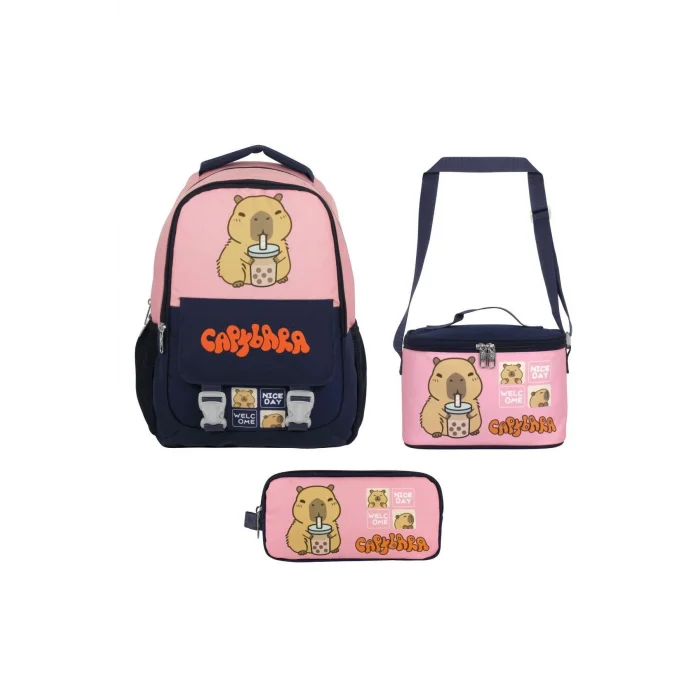 (Kız Çocuk - Lacivert - Pembe) İlkokul Üçlü Çanta Seti - SETCPB5203A
