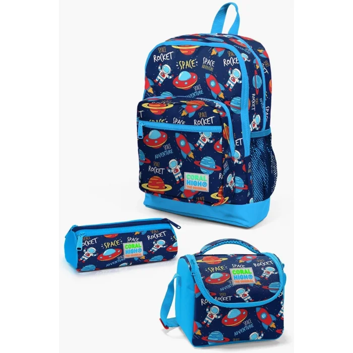 Kids Lacivert Mavi Uzay Desenli 3’lü Okul Çanta Seti SET0123470