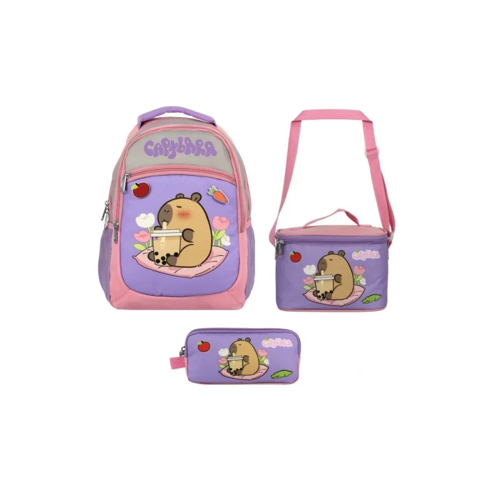 (Kız Çocuk - Mor - Pembe) İlkokul Üçlü Çanta Seti - SETCPB5233A