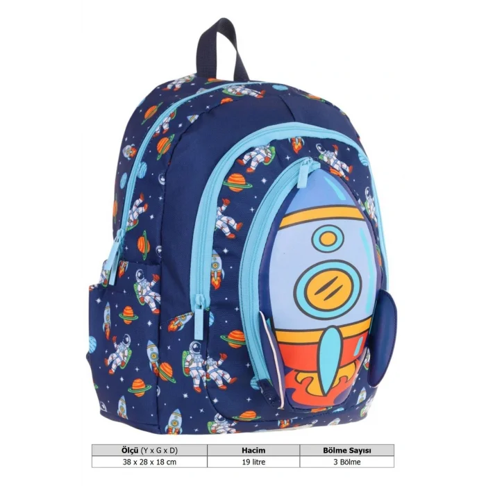 Kids Üç Gözlü (Erkek Çocuk) Okul Sırt Çantası (Roket Detaylı) - L5260