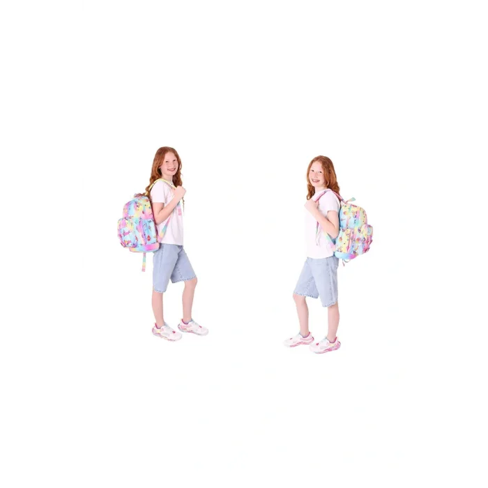 Kids Üçlü İlkokul 1.2.3.4. Sınıf Okul Çanta Seti - Mavi Sarı - Kız Çocuk - Silikon Aksesuarlı