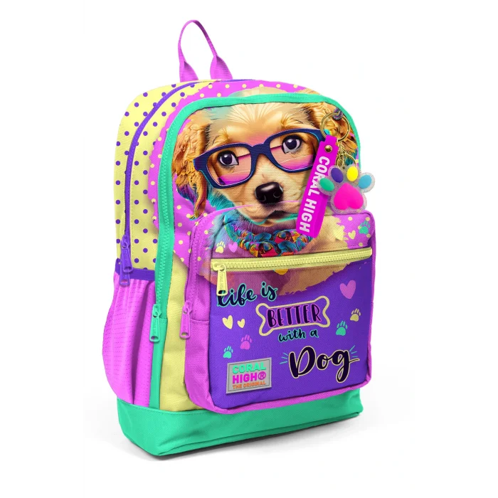 Gözlüklü Köpek Desenli Okul Çantası 23752