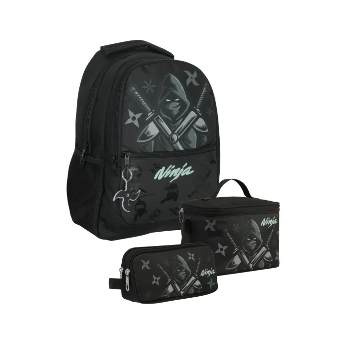 SETUMT5066A Üçlü İlkokul Çanta Seti (Siyah Turkuaz - Ninja - Erkek Çocuk)