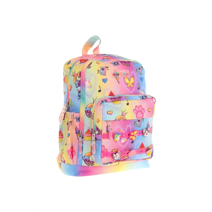 Kids Dört Bölmeli Kız Çocuk Silikon Aksesuarlı Mavi Sarı İlkokul Çantası