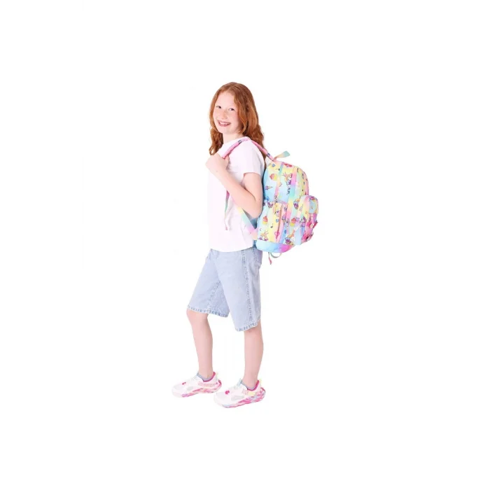 Kids Dört Bölmeli Kız Çocuk Silikon Aksesuarlı Mavi Sarı İlkokul Çantası