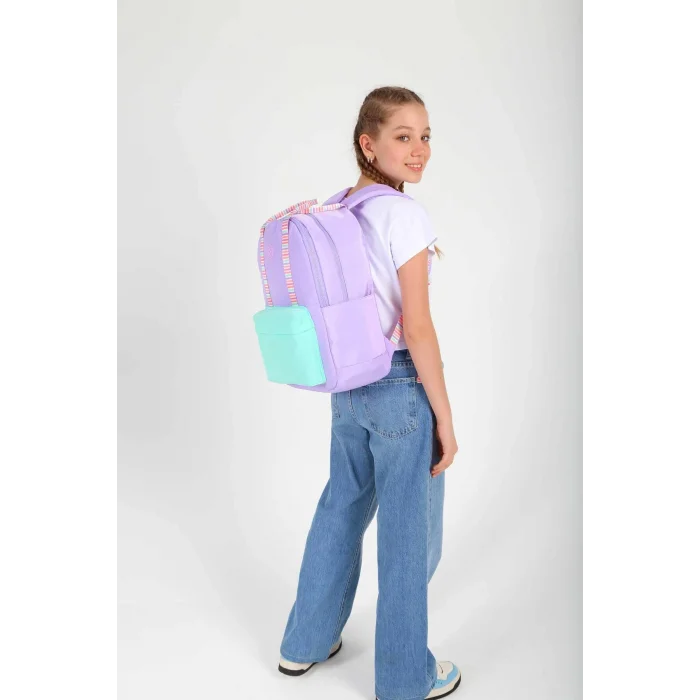 Double Stripe Sırt Çantası Lila K1764 (LİSANSLI)