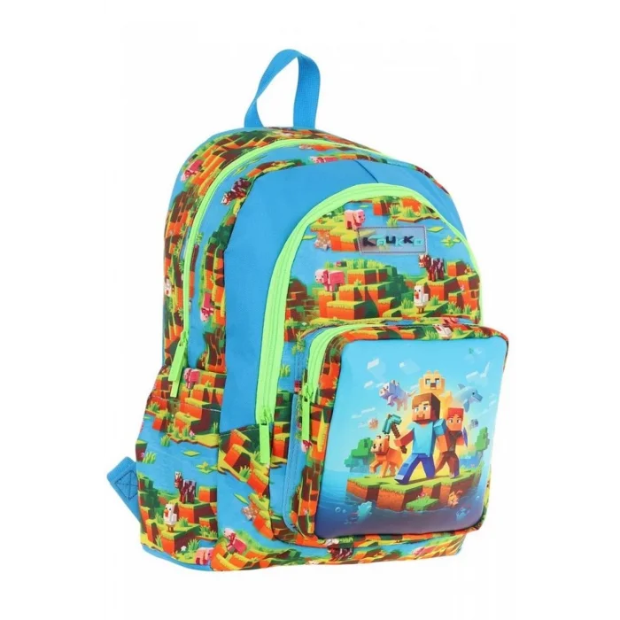 Kids Üç Bölmeli (Mavi Yeşil - Craft Baskılı) Erkek Çocuk Okul ve Günlük Sırt Çantası - L5280