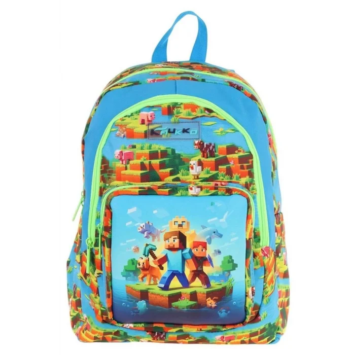 Kids Üç Bölmeli (Mavi Yeşil - Craft Baskılı) Erkek Çocuk Okul ve Günlük Sırt Çantası - L5280