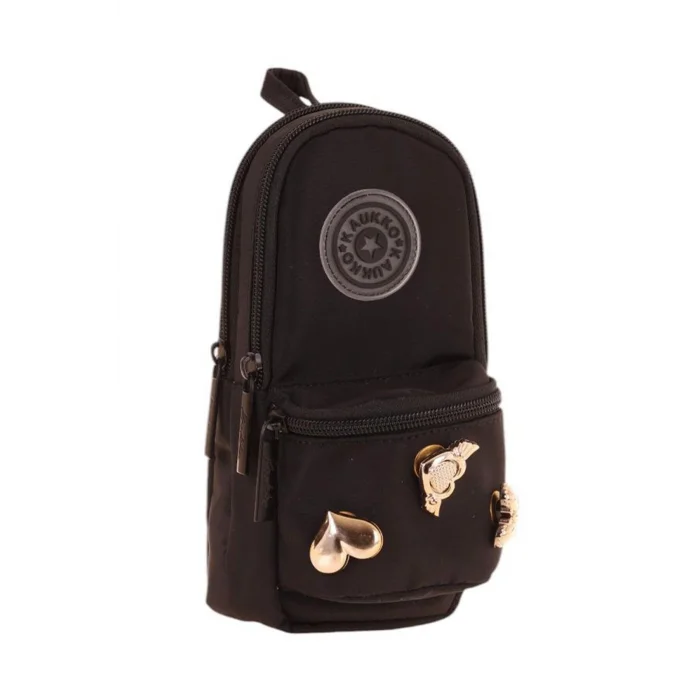 Kaukko Çanta Şekilli Kız Çocuk Üç Bölmeli Kalemlik - Siyah - Metal Aksesuarlı - K2742 Siyah