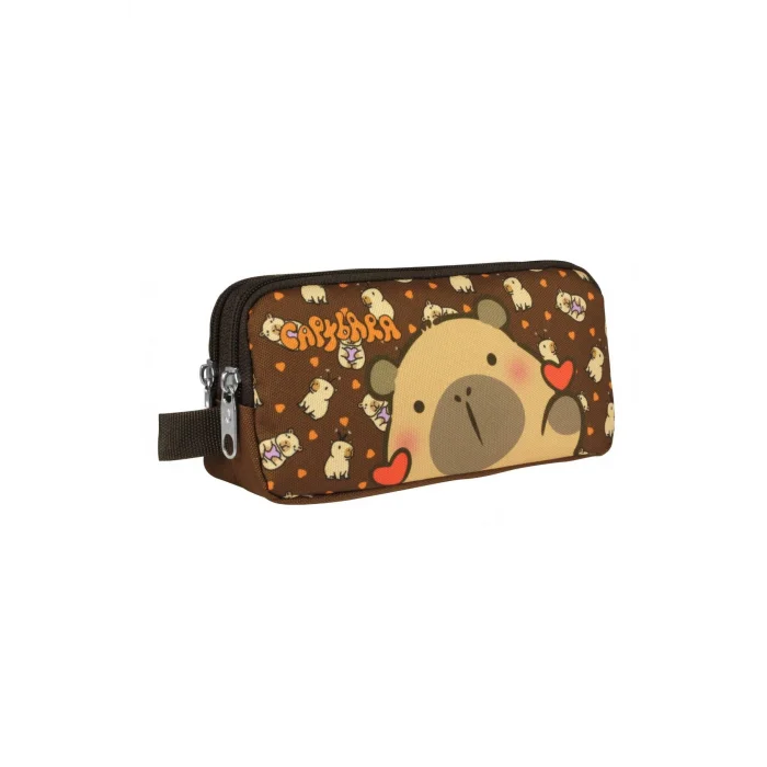 Capybara Erkek Çocuk İki Bölmeli Kalem Çantası - Kahverengi - 5211 Çok Renkli