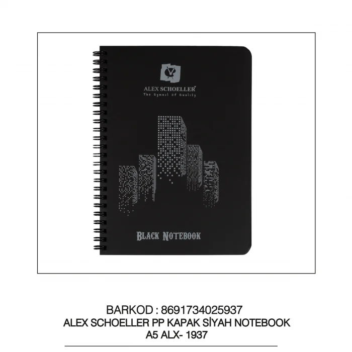 Alex Schoeller Spiralli Pp Kapak Defter Siyah A5 60 Yaprak