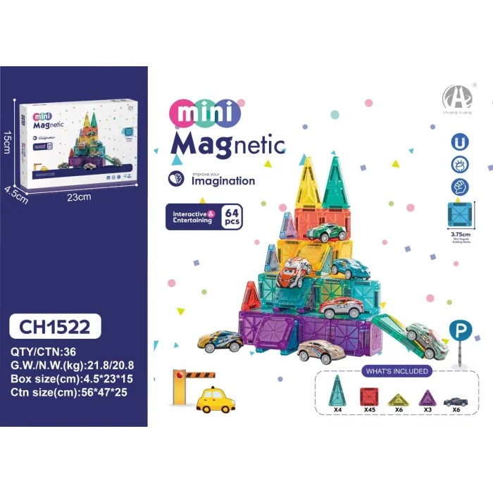 Ch1522 3.75cm Mini Magnetic Blok 64 Pcs