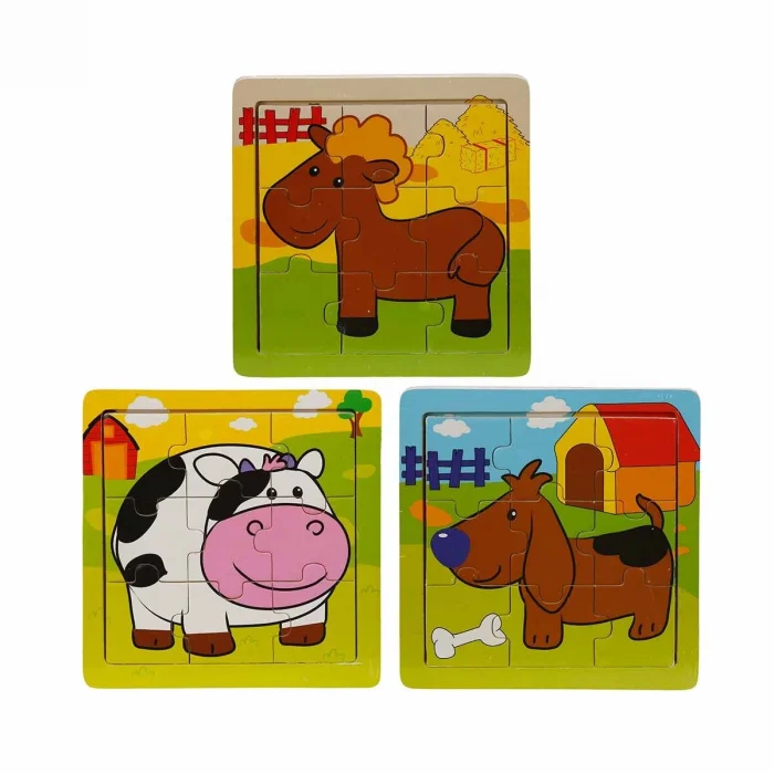 S00002907 Wooden Puzzle Anımals 9 Pcs 3 Ast