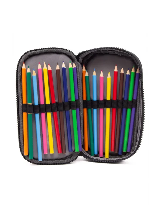 01110 Siyah Krinkıl Kumaş Su Geçirmez Organizer Kalem Bölmeli Kalemlik Kalem Kutusu