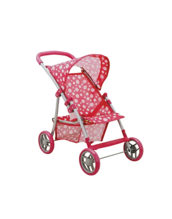 0664 Puantiye Desenli, 4 Tekerlekli Ve Tenteli Oyuncak Puset - Sunman