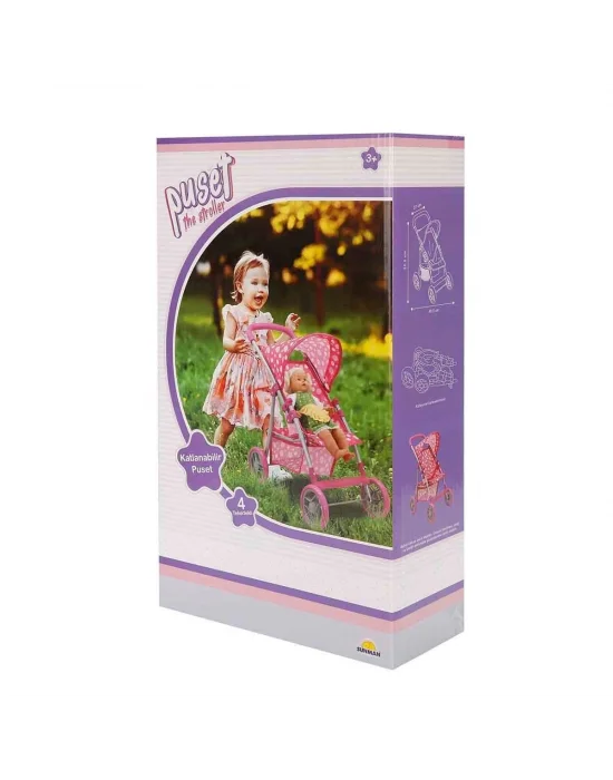 0664 Puantiye Desenli, 4 Tekerlekli Ve Tenteli Oyuncak Puset - Sunman