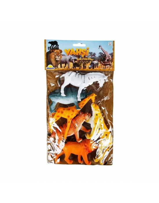 0715 Vahşi Hayvanlar Poşetli 6lı Hayvan Oyun Seti -sunman