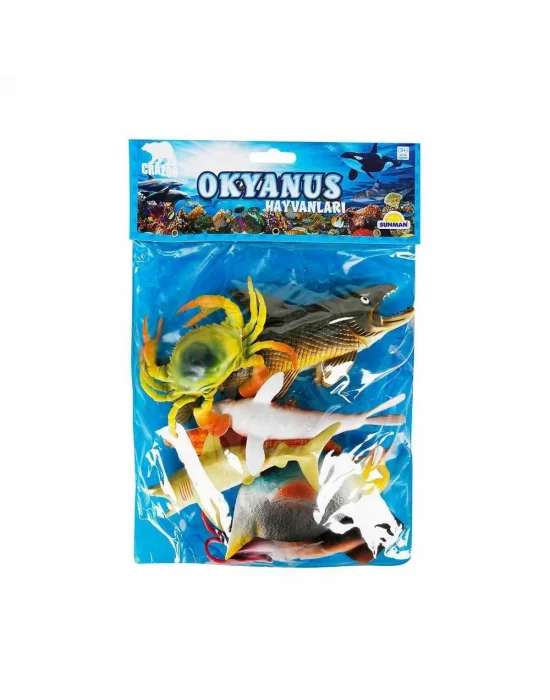 1000713 Okyanus Hayvanları Poşetli 7li Hayvan Oyun Seti -sunman
