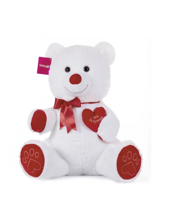 1045b Selay, Tıkıl Ayı 65 Cm Beyaz