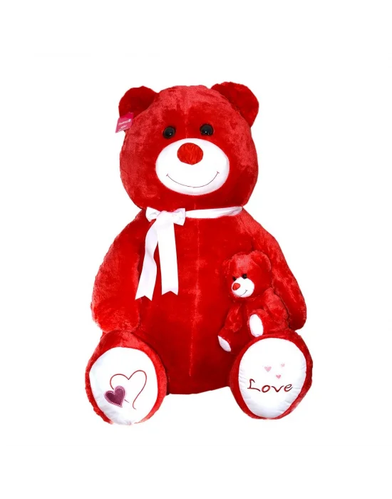 1085kr Yavrulu Ayı 95cm Kırmızı