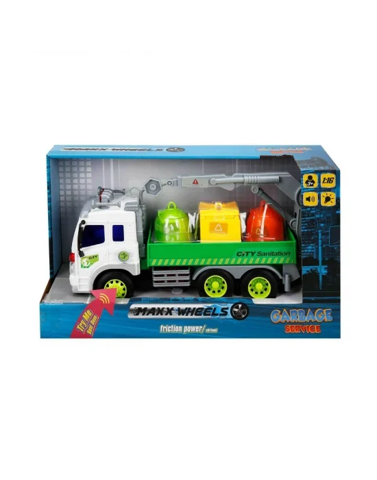 13078 1:16 Maxx Wheels Sesli Ve Işıklı Geri Dönüşüm Kamyonları