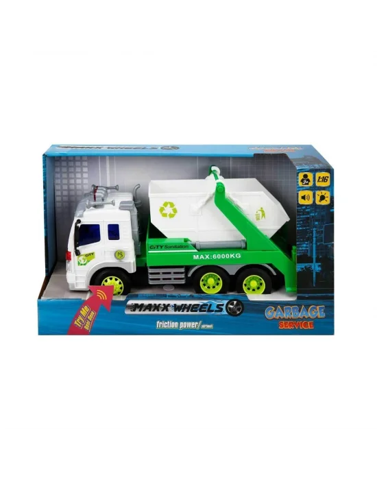 13078 1:16 Maxx Wheels Sesli Ve Işıklı Geri Dönüşüm Kamyonları
