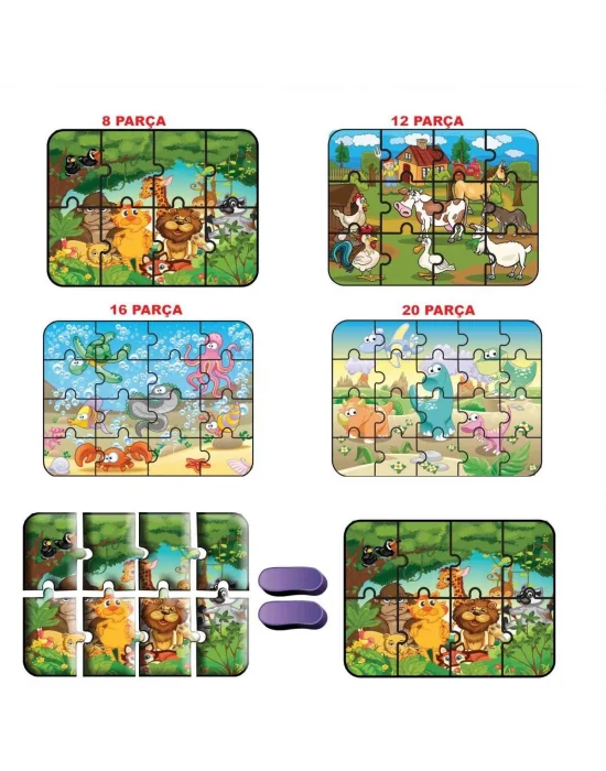 1481 Dıytoy Süper Renkli 4lü Puzzle - Hayvanlar / 8+12+16+24 Parça Puzzle