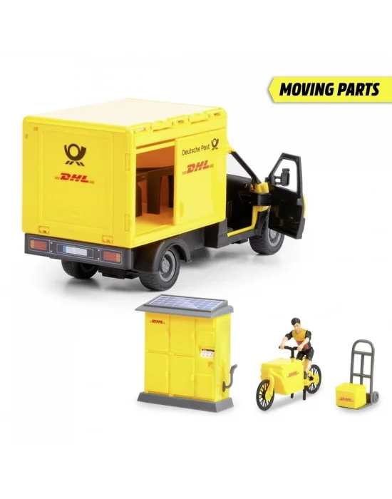 203747020 Dickie Dhl Delivery Setfreewheel Delivery Vehicle Packaging Statio