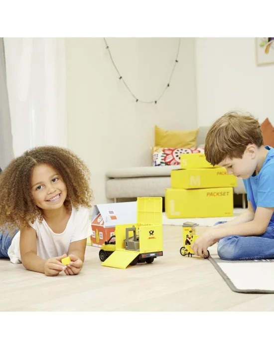 203747020 Dickie Dhl Delivery Setfreewheel Delivery Vehicle Packaging Statio