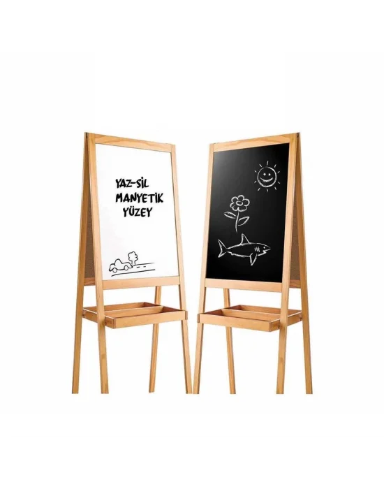 2195 Ayaklı Çift Taraflı Manyetik Ahşap Yazı Tahtası