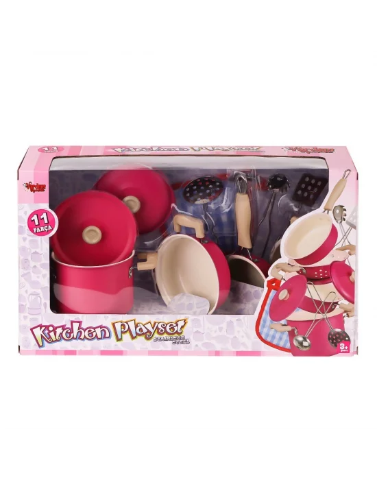 3815-6a Emaye Tencere 11 Parça Pembe -vardem Oyuncak