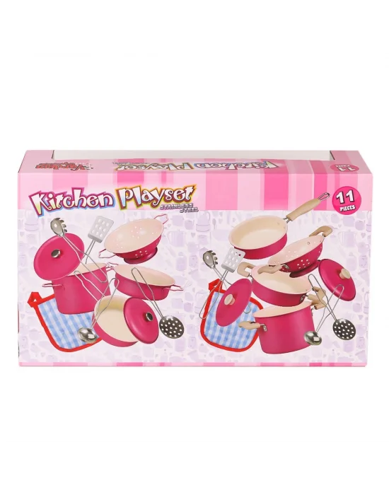 3815-6a Emaye Tencere 11 Parça Pembe -vardem Oyuncak