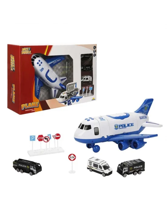 4347 Maxx Wheels Sesli Ve Işıklı Sürtmeli Polis Uçağı -sunman