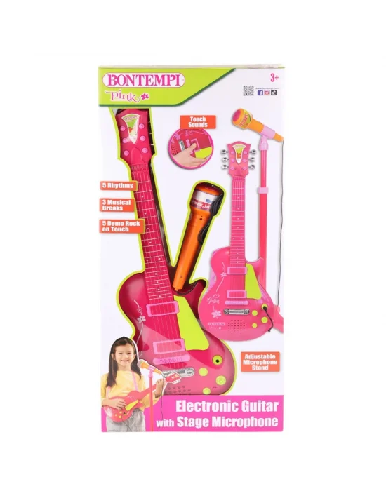 45872  Elektronik Gitar Ayaklı Mikrofon Müzik Seti Pembe -sunman