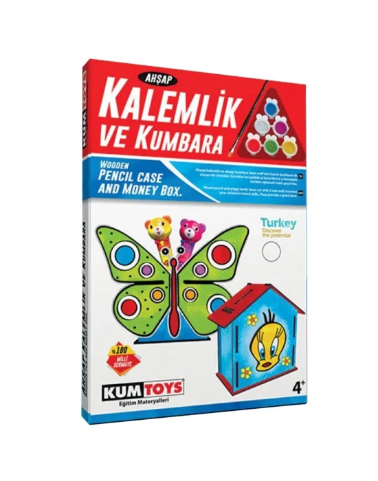 5304 Ahşap Kalemlik Ve Kumbara Seti