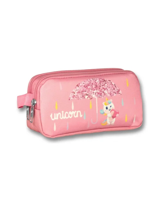 Cennec Simli Unicorn Baskılı Pembe Kız Çocuk Üçlü İlkokul Çanta Seti