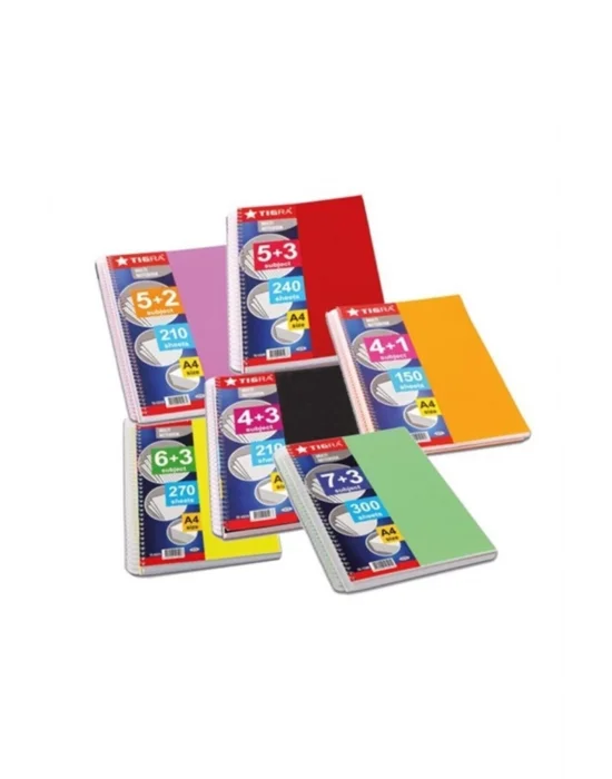 TIGRA - PP Kapak Spiralli Ayraçlı 6+2 Defter 240 Yp