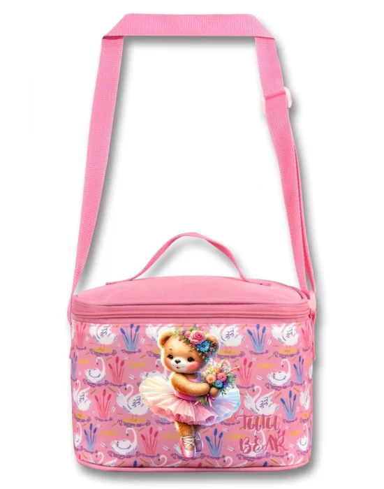 Ümit Çanta 5001 Isı Yalıtımlı Kız Çocuk (Balerin Ayıcık Baskılı, Pembe Renkli) Beslenme Çantası