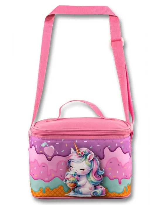 Ümit Çanta Termoslu/Isı Yalıtımlı Beslenme Çantası - 5004 - Dondurma Yiyen Unicorn, Mor Pembe (kız )