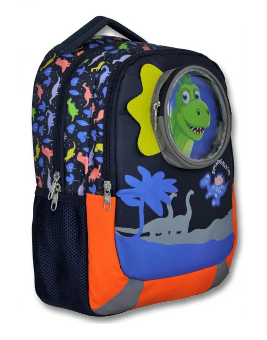 Cennec 5009 (Sevimli Dinazor - Mavi Kırmızı - Erkek Çocuk) Okul Çantası - 3D